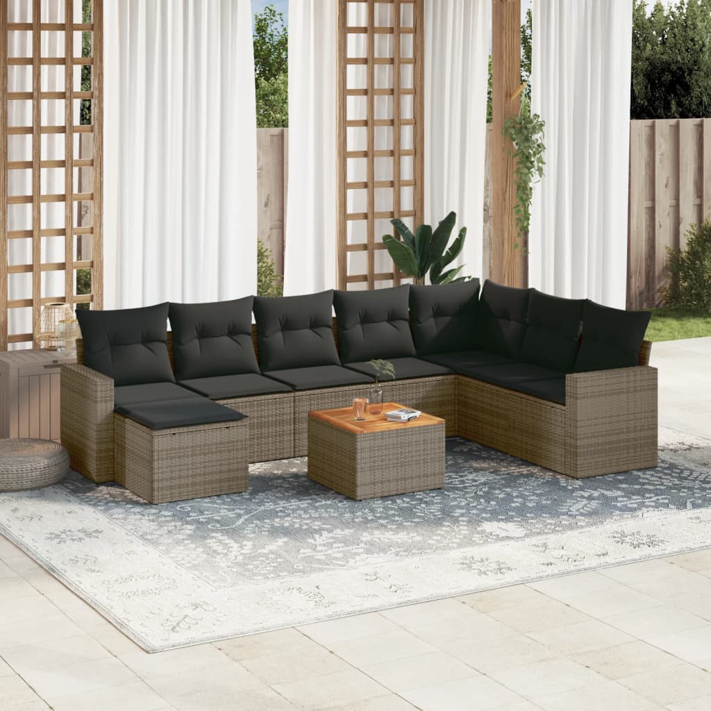 9-delige Loungeset met kussens poly rattan grijs is nu te koop bij PeponiXL, paradijselijk wonen!