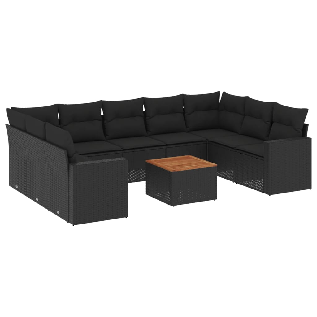 10-delige Loungeset met kussens poly rattan zwart is nu te koop bij PeponiXL, paradijselijk wonen!