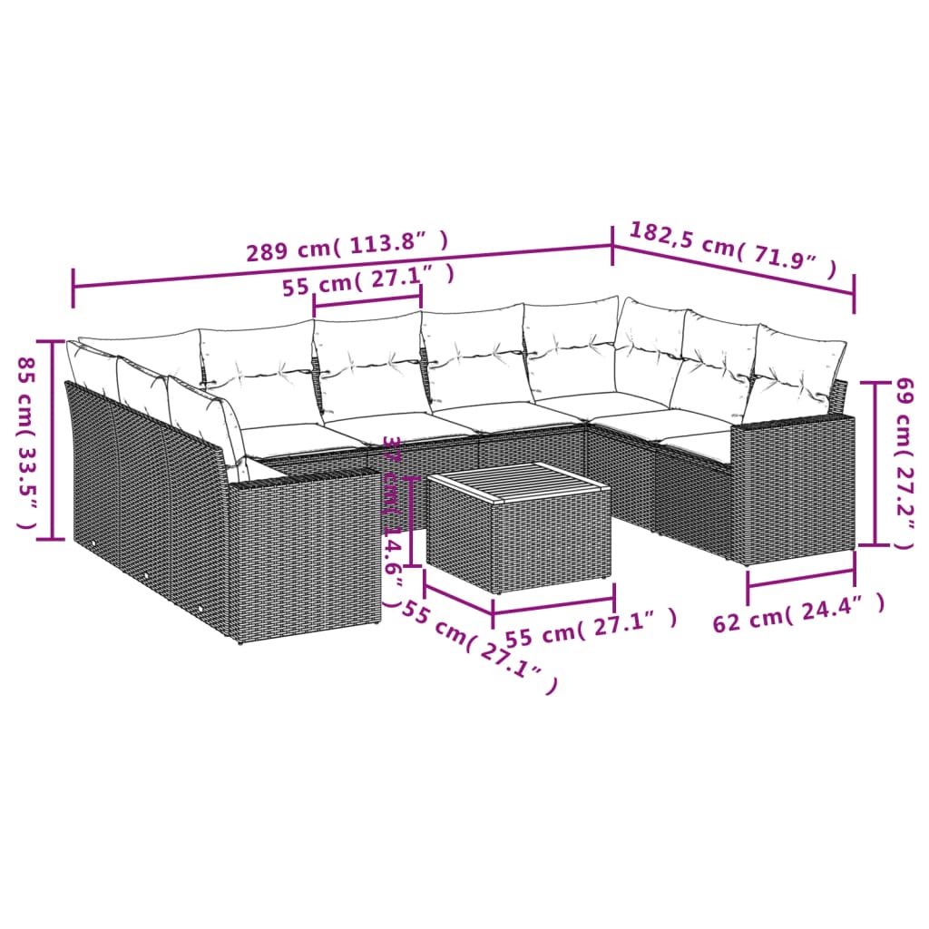 10-delige Loungeset met kussens poly rattan zwart is nu te koop bij PeponiXL, paradijselijk wonen!