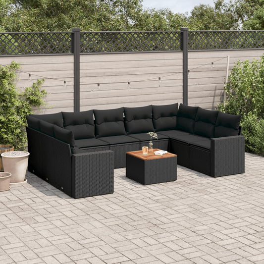 10-delige Loungeset met kussens poly rattan zwart is nu te koop bij PeponiXL, paradijselijk wonen!