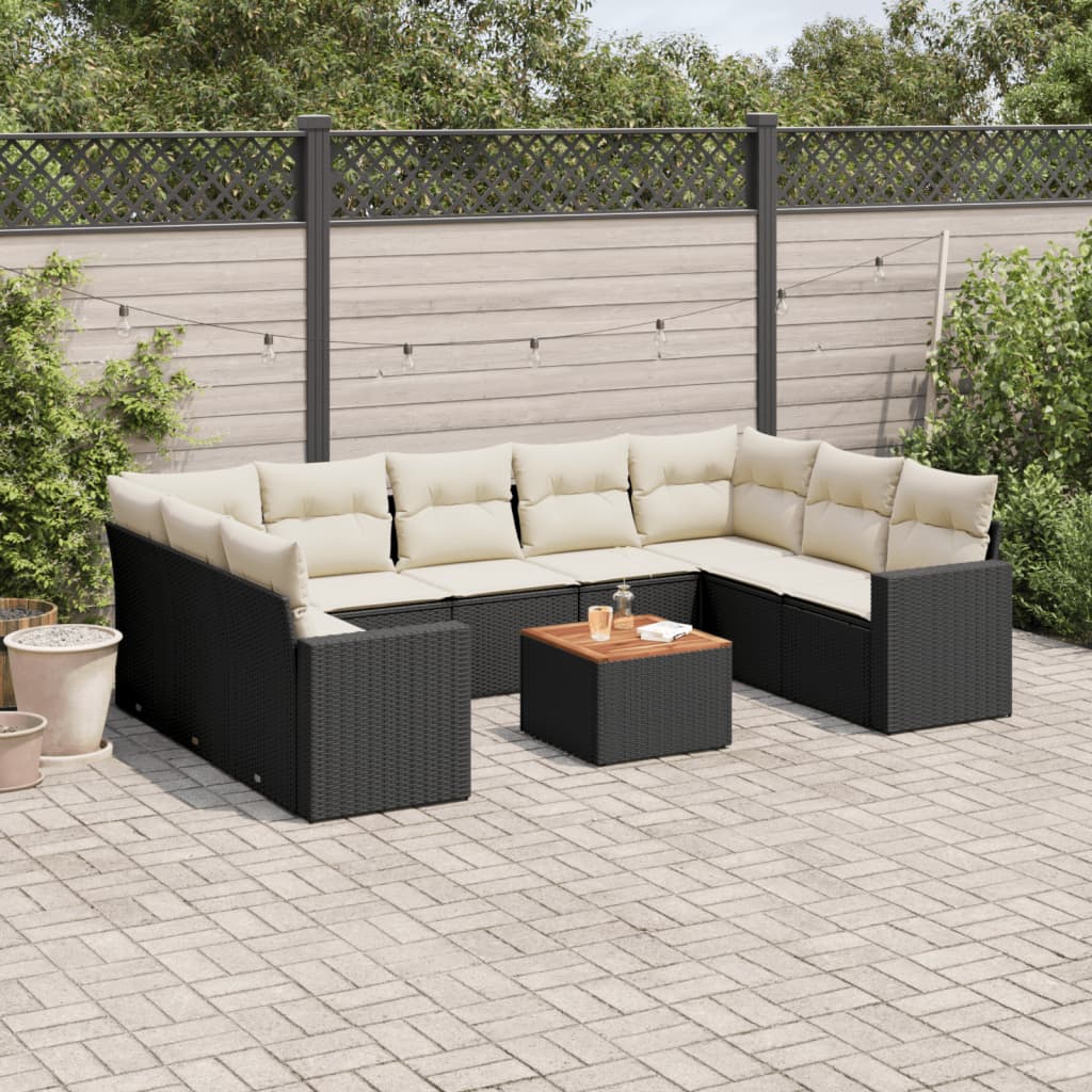 10-delige Loungeset met kussens poly rattan zwart is nu te koop bij PeponiXL, paradijselijk wonen!