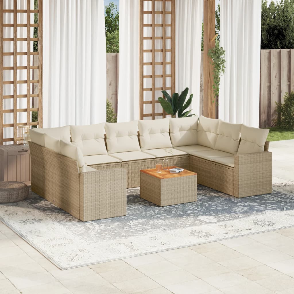 10-delige Loungeset met kussens poly rattan beige is nu te koop bij PeponiXL, paradijselijk wonen!