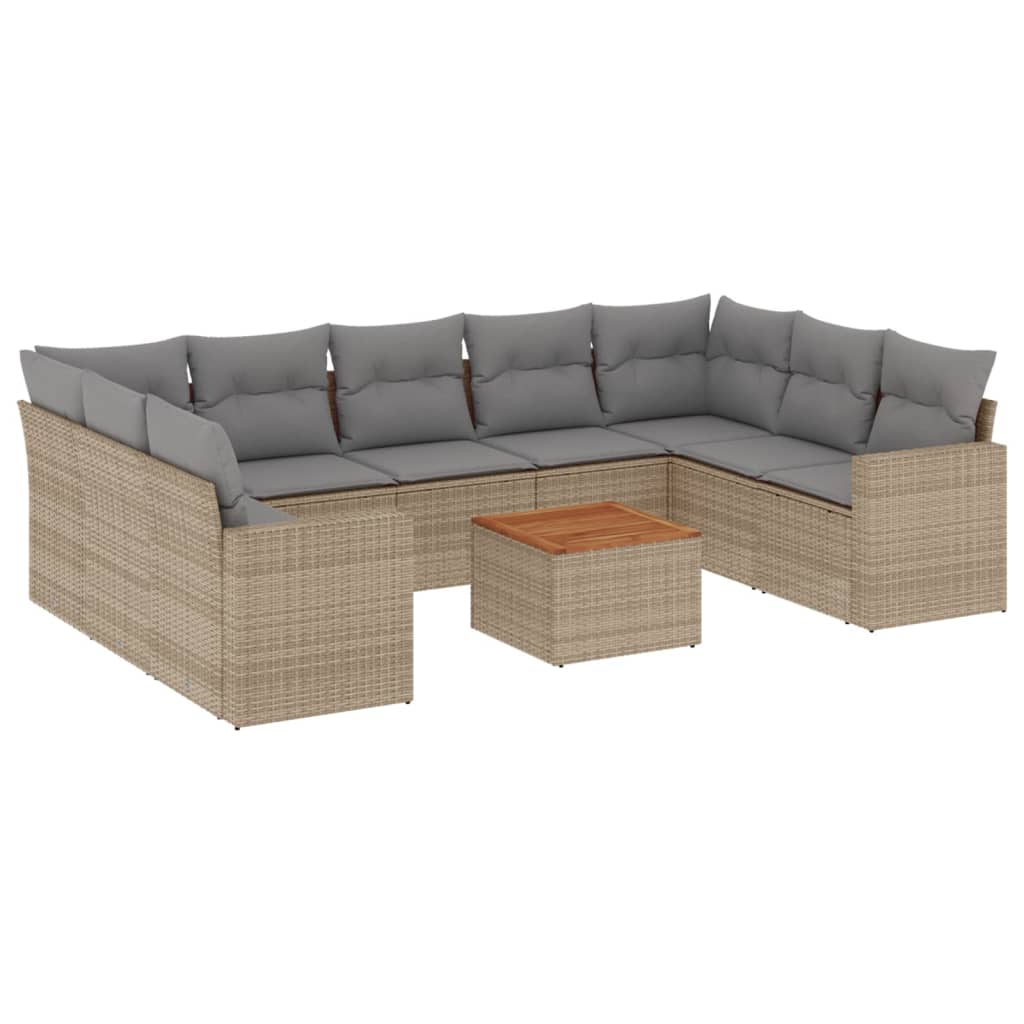 10-delige Loungeset met kussens poly rattan beige is nu te koop bij PeponiXL, paradijselijk wonen!