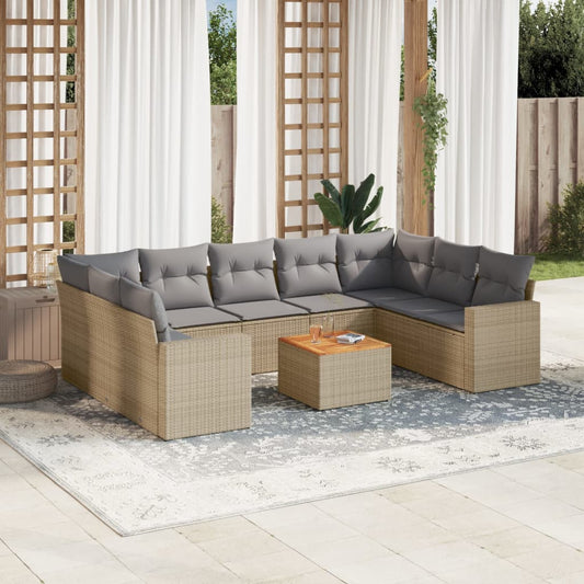 10-delige Loungeset met kussens poly rattan beige is nu te koop bij PeponiXL, paradijselijk wonen!