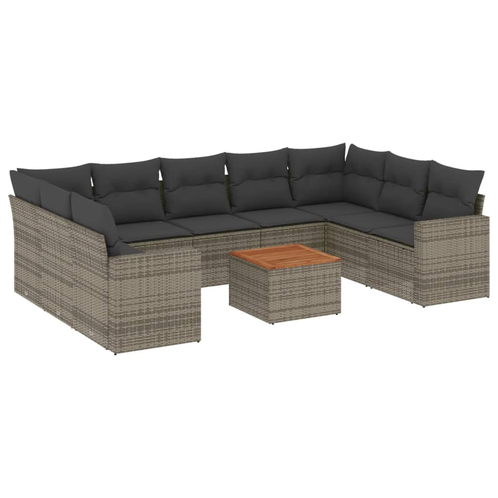 10-delige Loungeset met kussens poly rattan grijs is nu te koop bij PeponiXL, paradijselijk wonen!