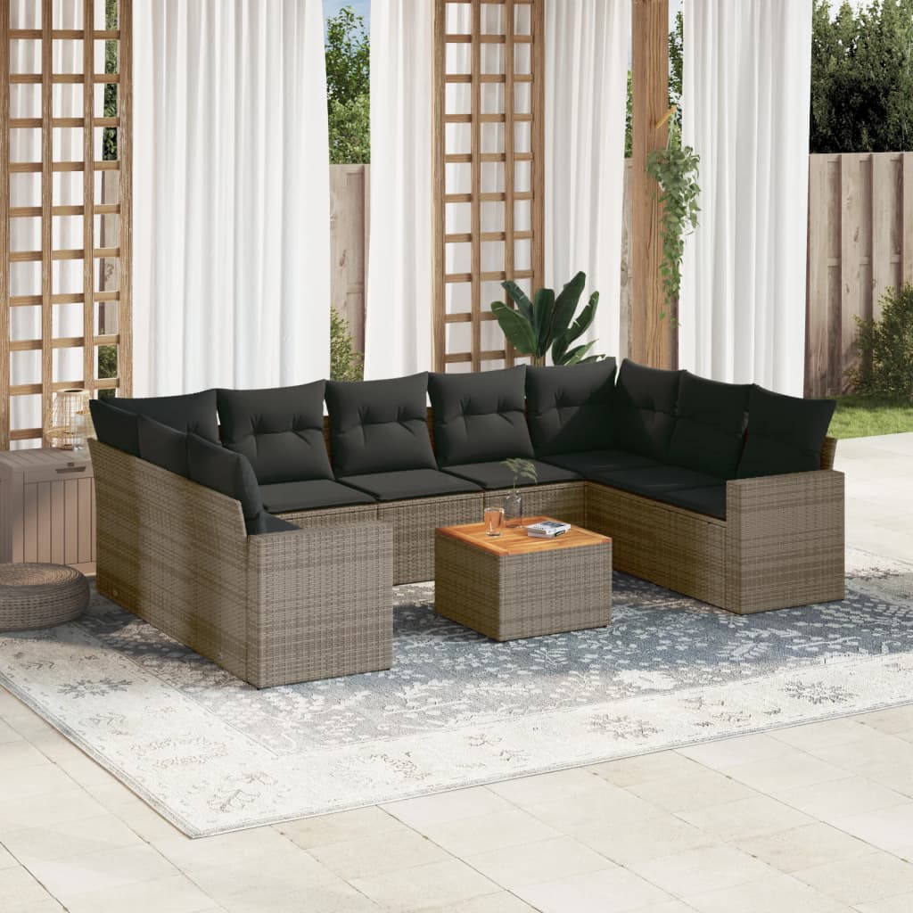 10-delige Loungeset met kussens poly rattan grijs is nu te koop bij PeponiXL, paradijselijk wonen!