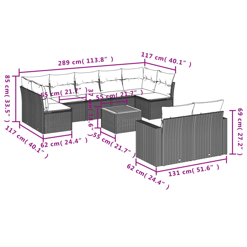 10-delige Loungeset met kussens poly rattan zwart is nu te koop bij PeponiXL, paradijselijk wonen!