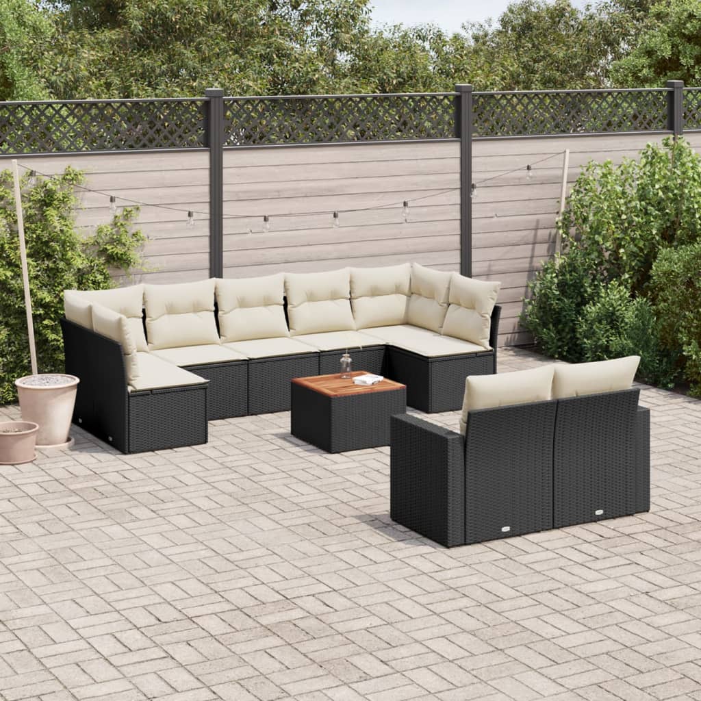 10-delige Loungeset met kussens poly rattan zwart is nu te koop bij PeponiXL, paradijselijk wonen!