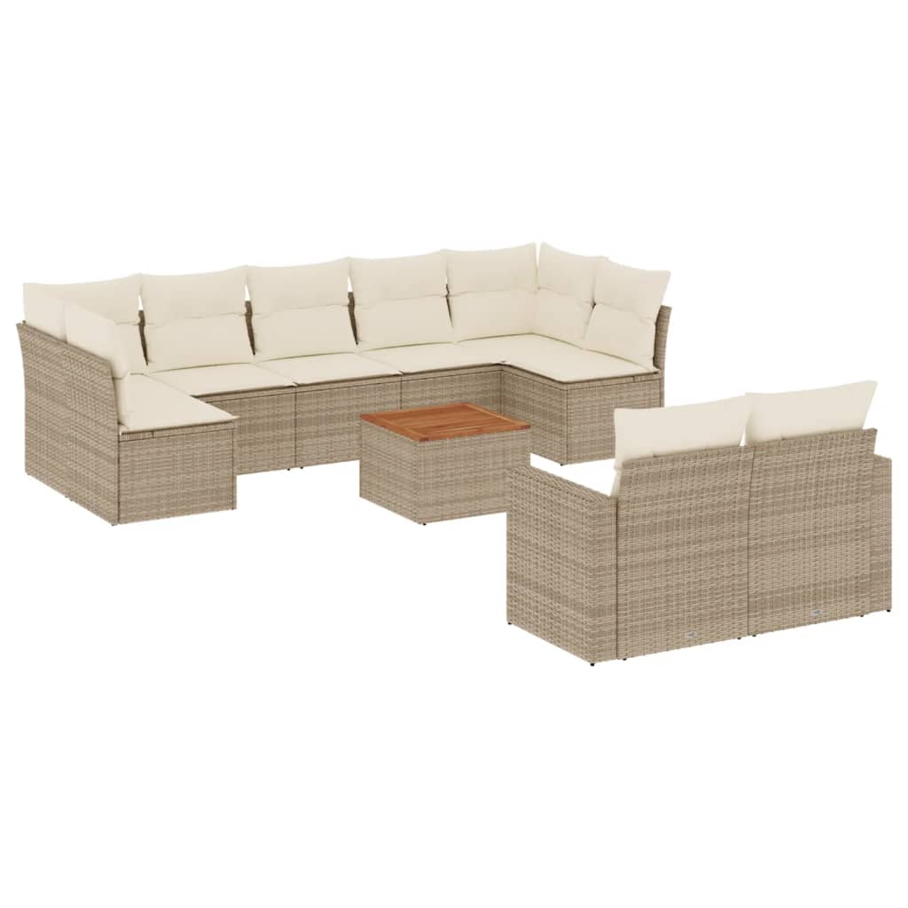 10-delige Loungeset met kussens poly rattan beige is nu te koop bij PeponiXL, paradijselijk wonen!