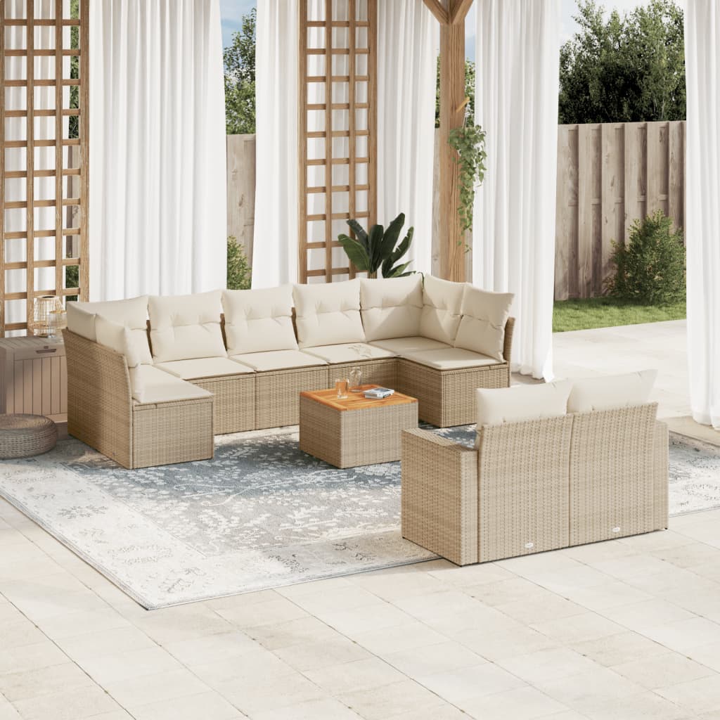 10-delige Loungeset met kussens poly rattan beige is nu te koop bij PeponiXL, paradijselijk wonen!