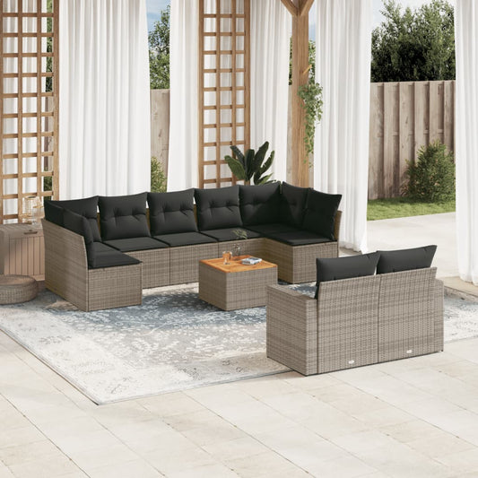 10-delige Loungeset met kussens poly rattan grijs is nu te koop bij PeponiXL, paradijselijk wonen!