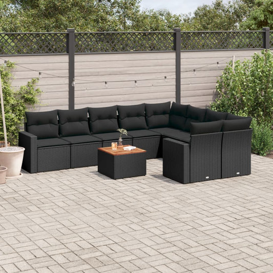 10-delige Loungeset met kussens poly rattan zwart is nu te koop bij PeponiXL, paradijselijk wonen!