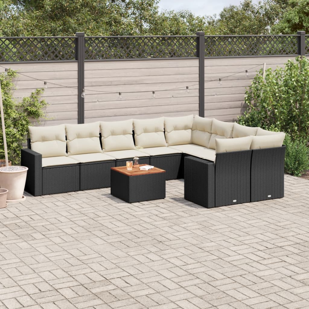 10-delige Loungeset met kussens poly rattan zwart is nu te koop bij PeponiXL, paradijselijk wonen!