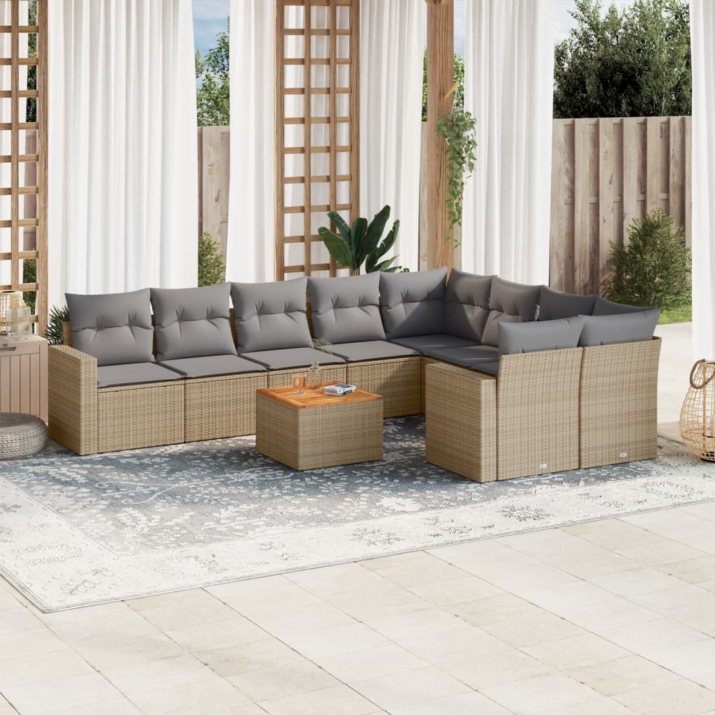 10-delige Loungeset met kussens poly rattan beige is nu te koop bij PeponiXL, paradijselijk wonen!