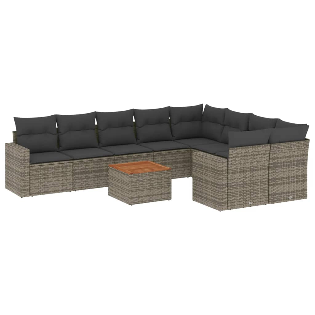 10-delige Loungeset met kussens poly rattan grijs is nu te koop bij PeponiXL, paradijselijk wonen!