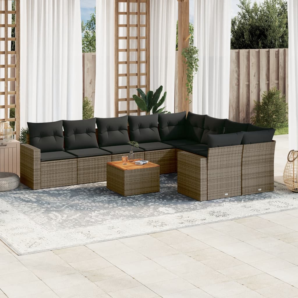 10-delige Loungeset met kussens poly rattan grijs is nu te koop bij PeponiXL, paradijselijk wonen!