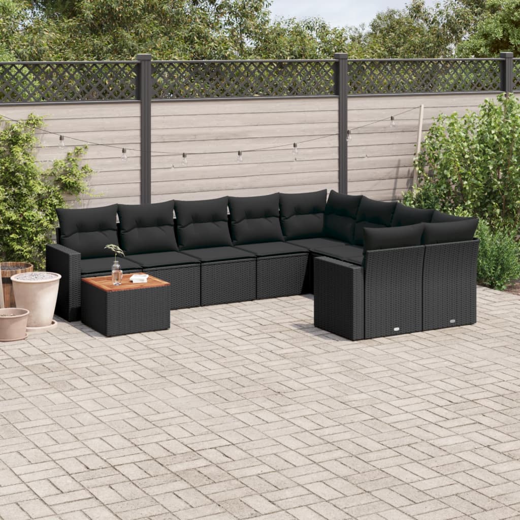 10-delige Loungeset met kussens poly rattan zwart is nu te koop bij PeponiXL, paradijselijk wonen!