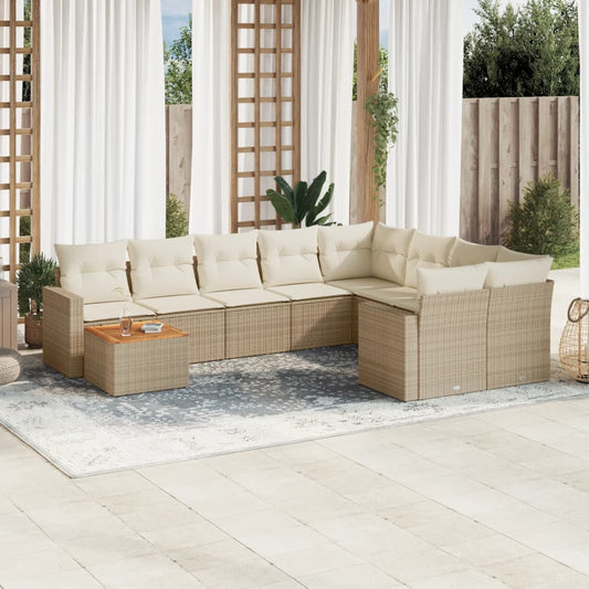 10-delige Loungeset met kussens poly rattan beige is nu te koop bij PeponiXL, paradijselijk wonen!