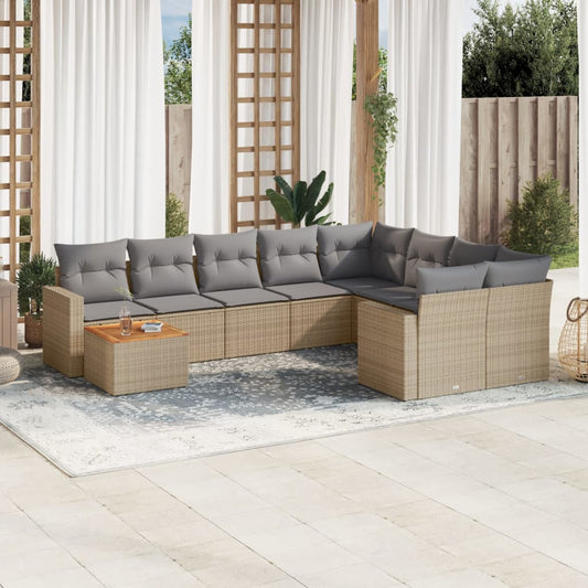 10-delige Loungeset met kussens poly rattan beige is nu te koop bij PeponiXL, paradijselijk wonen!