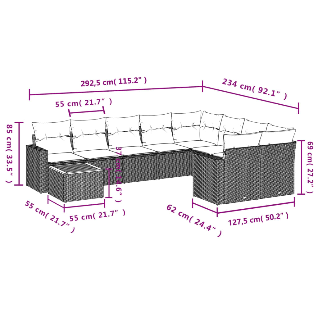 10-delige Loungeset met kussens poly rattan grijs is nu te koop bij PeponiXL, paradijselijk wonen!