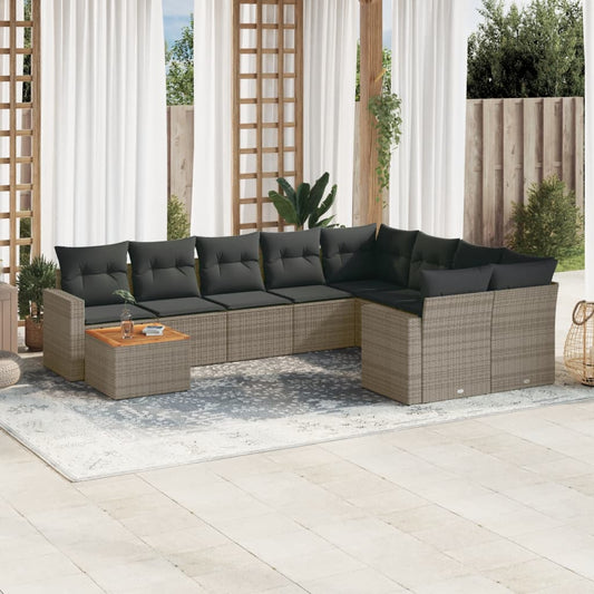 10-delige Loungeset met kussens poly rattan grijs is nu te koop bij PeponiXL, paradijselijk wonen!