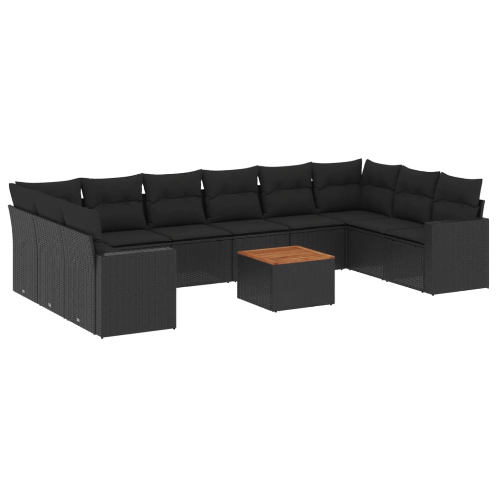 11-delige Loungeset met kussens poly rattan zwart is nu te koop bij PeponiXL, paradijselijk wonen!