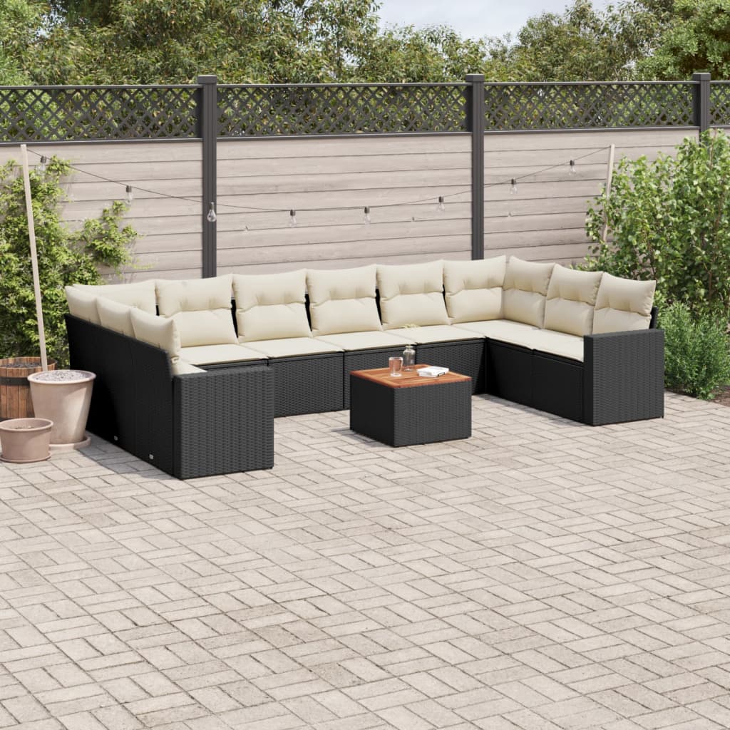 11-delige Loungeset met kussens poly rattan zwart is nu te koop bij PeponiXL, paradijselijk wonen!