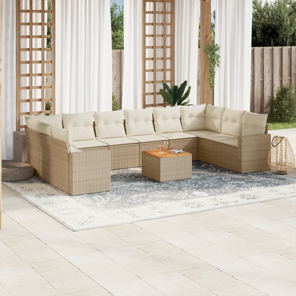 11-delige Tuinset met kussens poly rattan beige is nu te koop bij PeponiXL, paradijselijk wonen!