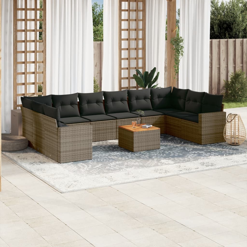 11-delige Loungeset met kussens poly rattan grijs is nu te koop bij PeponiXL, paradijselijk wonen!