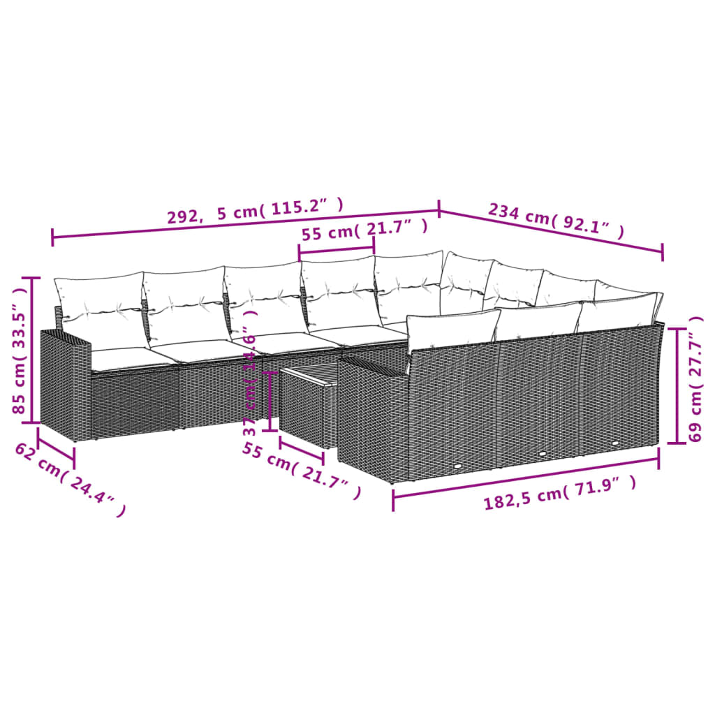 11-delige Loungeset met kussens poly rattan zwart is nu te koop bij PeponiXL, paradijselijk wonen!