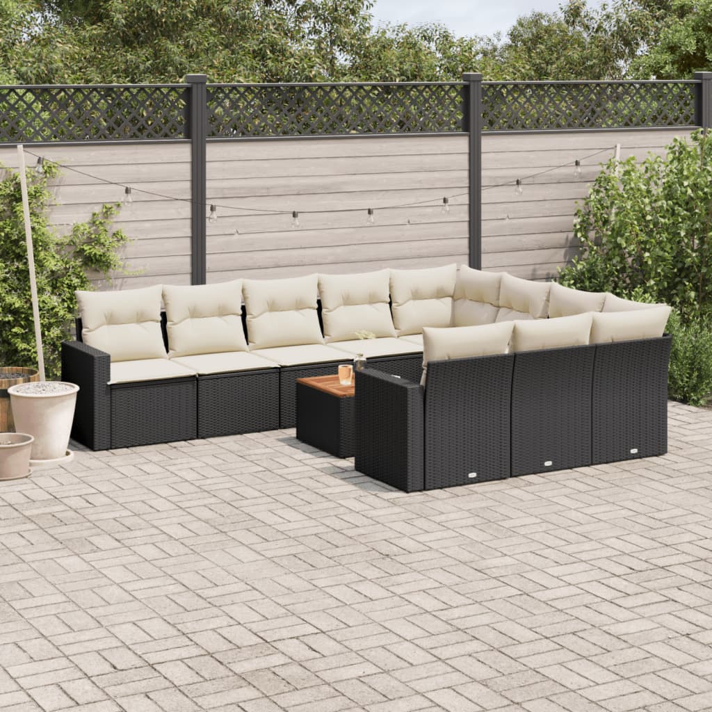 11-delige Loungeset met kussens poly rattan zwart is nu te koop bij PeponiXL, paradijselijk wonen!