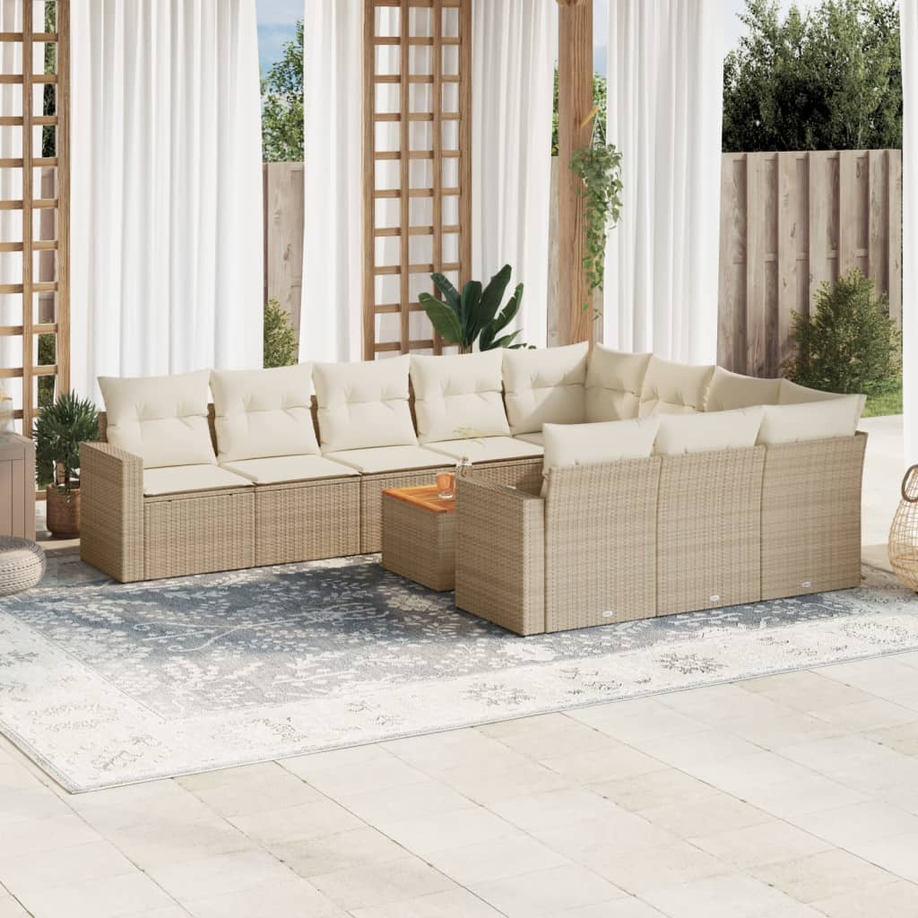 11-delige Tuinset met kussens poly rattan beige is nu te koop bij PeponiXL, paradijselijk wonen!