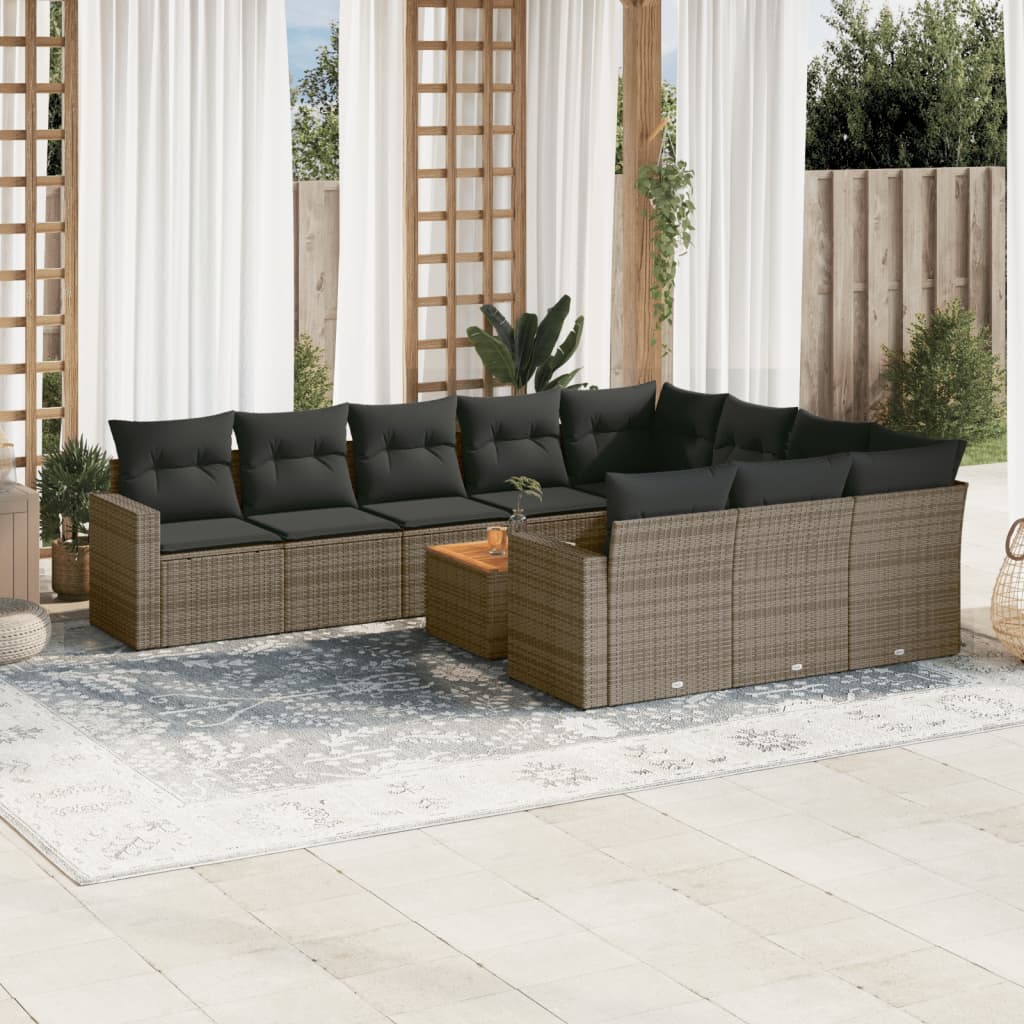 11-delige Loungeset met kussens poly rattan grijs is nu te koop bij PeponiXL, paradijselijk wonen!