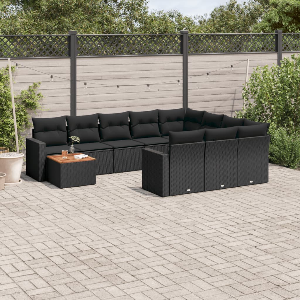 11-delige Loungeset met kussens poly rattan zwart is nu te koop bij PeponiXL, paradijselijk wonen!