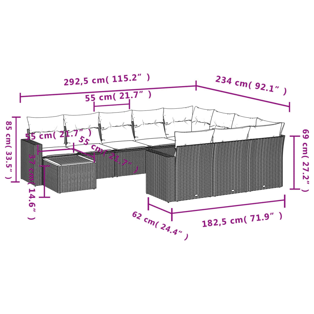 11-delige Loungeset met kussens poly rattan zwart is nu te koop bij PeponiXL, paradijselijk wonen!