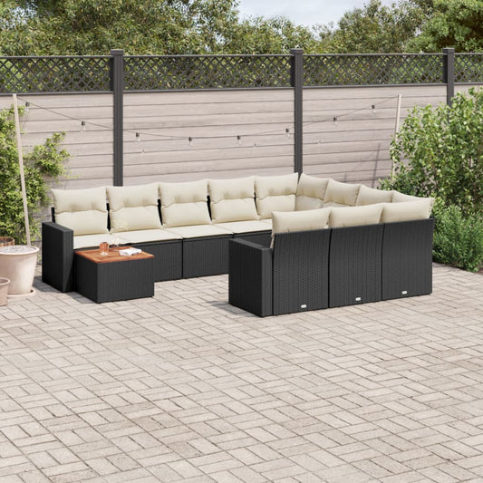 11-delige Loungeset met kussens poly rattan zwart is nu te koop bij PeponiXL, paradijselijk wonen!