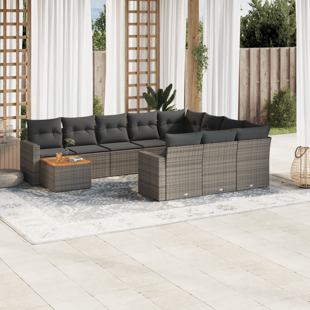 11-delige Loungeset met kussens poly rattan grijs is nu te koop bij PeponiXL, paradijselijk wonen!