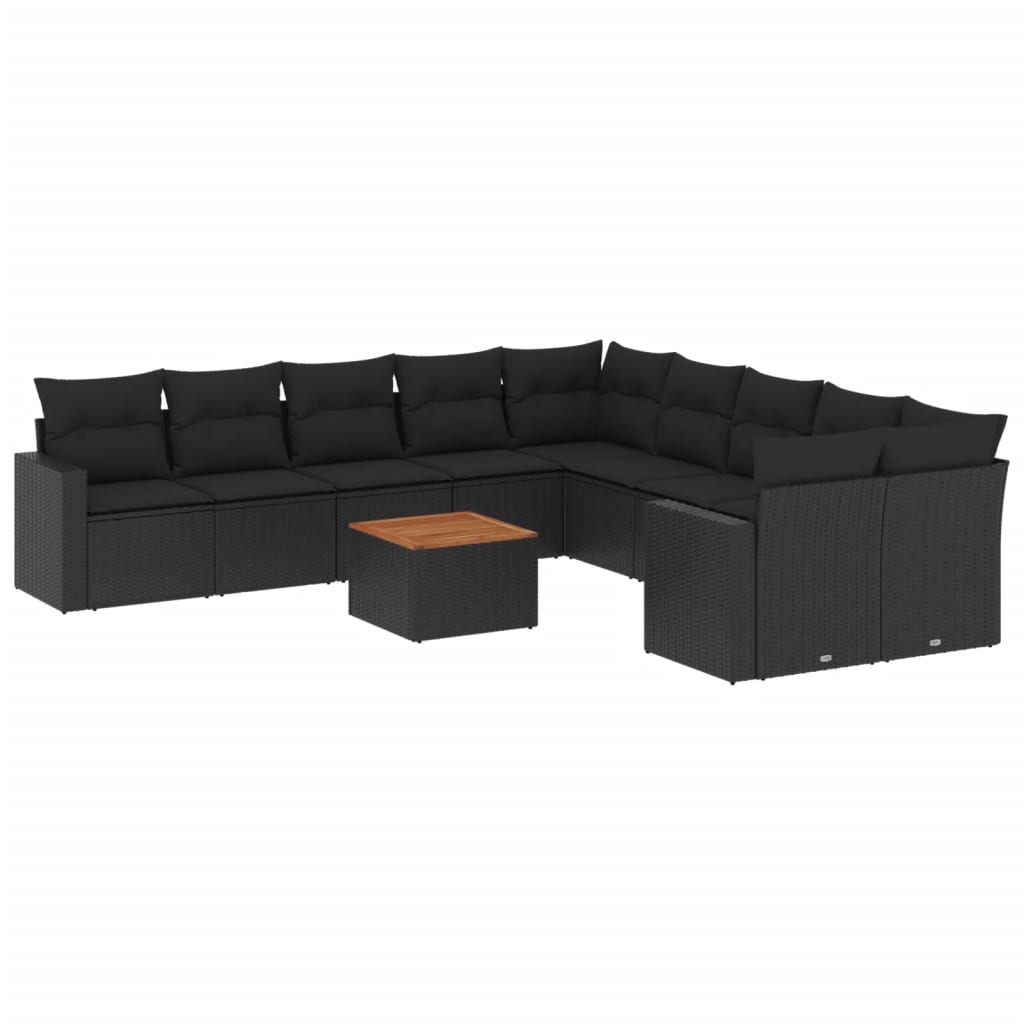 11-delige Loungeset met kussens poly rattan zwart is nu te koop bij PeponiXL, paradijselijk wonen!