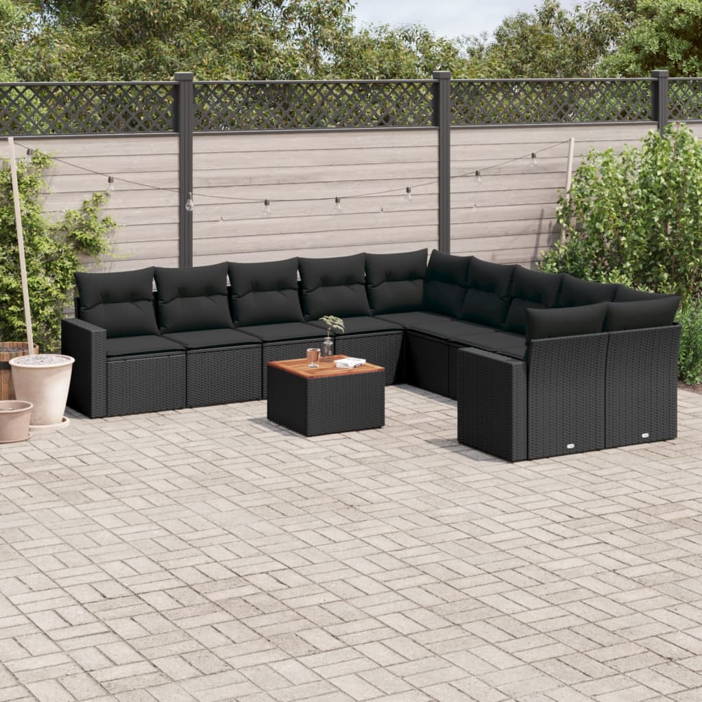 11-delige Loungeset met kussens poly rattan zwart is nu te koop bij PeponiXL, paradijselijk wonen!