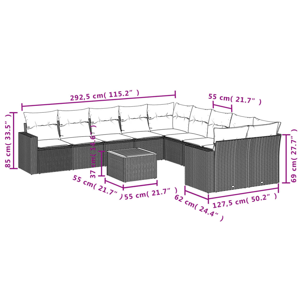 11-delige Loungeset met kussens poly rattan zwart is nu te koop bij PeponiXL, paradijselijk wonen!