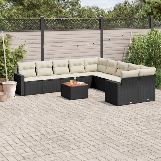 11-delige Loungeset met kussens poly rattan zwart is nu te koop bij PeponiXL, paradijselijk wonen!