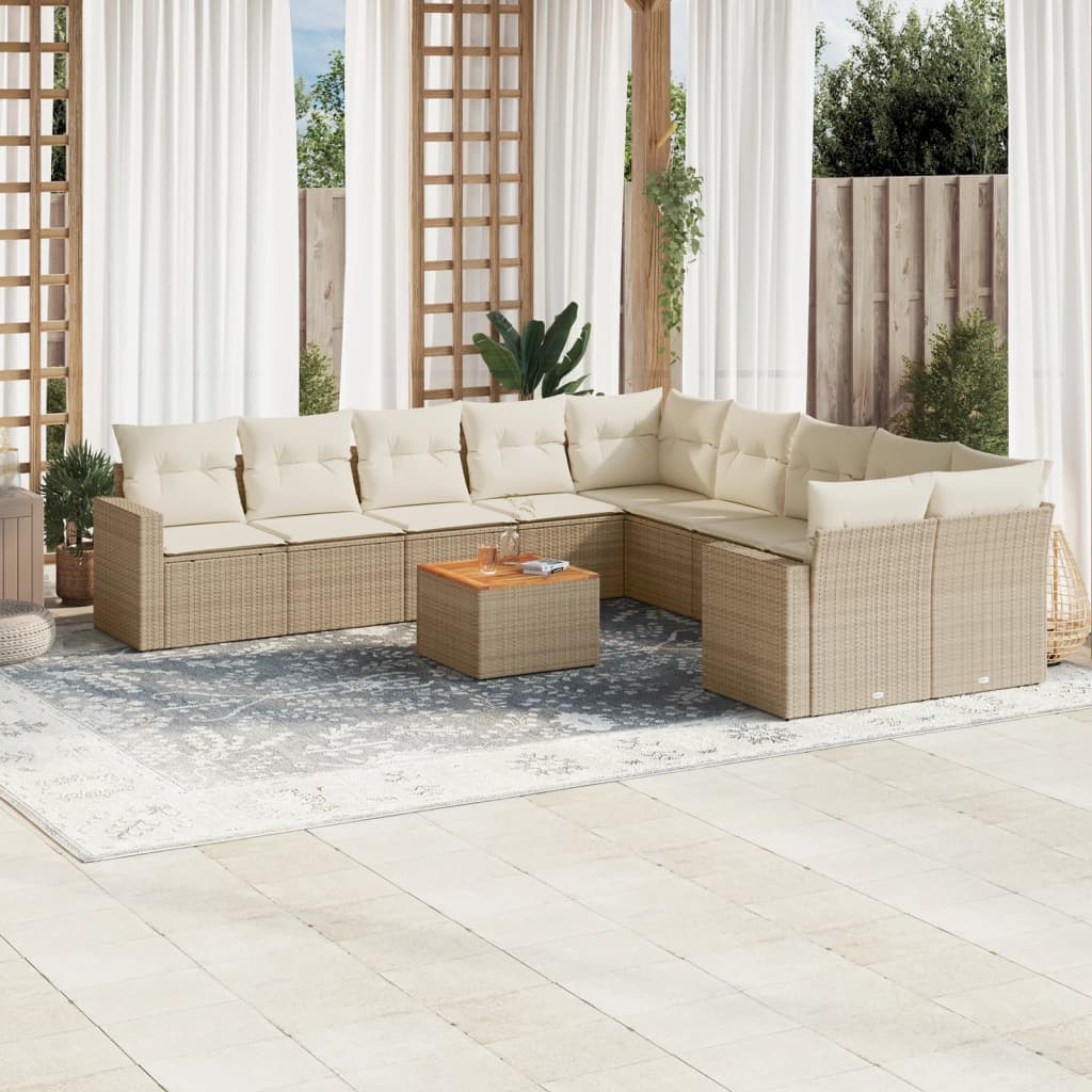 11-delige Tuinset met kussens poly rattan beige is nu te koop bij PeponiXL, paradijselijk wonen!