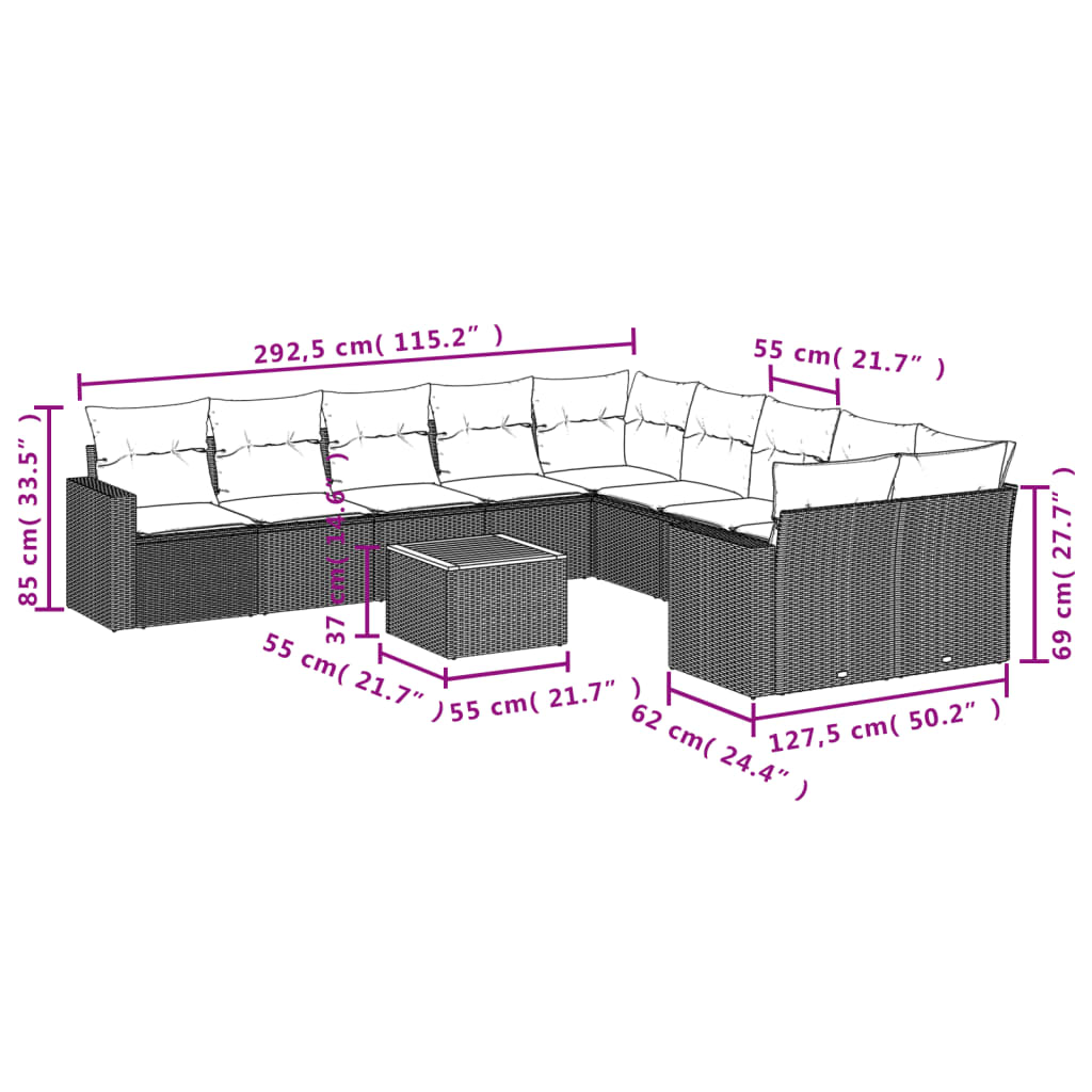 11-delige Loungeset met kussens poly rattan grijs is nu te koop bij PeponiXL, paradijselijk wonen!