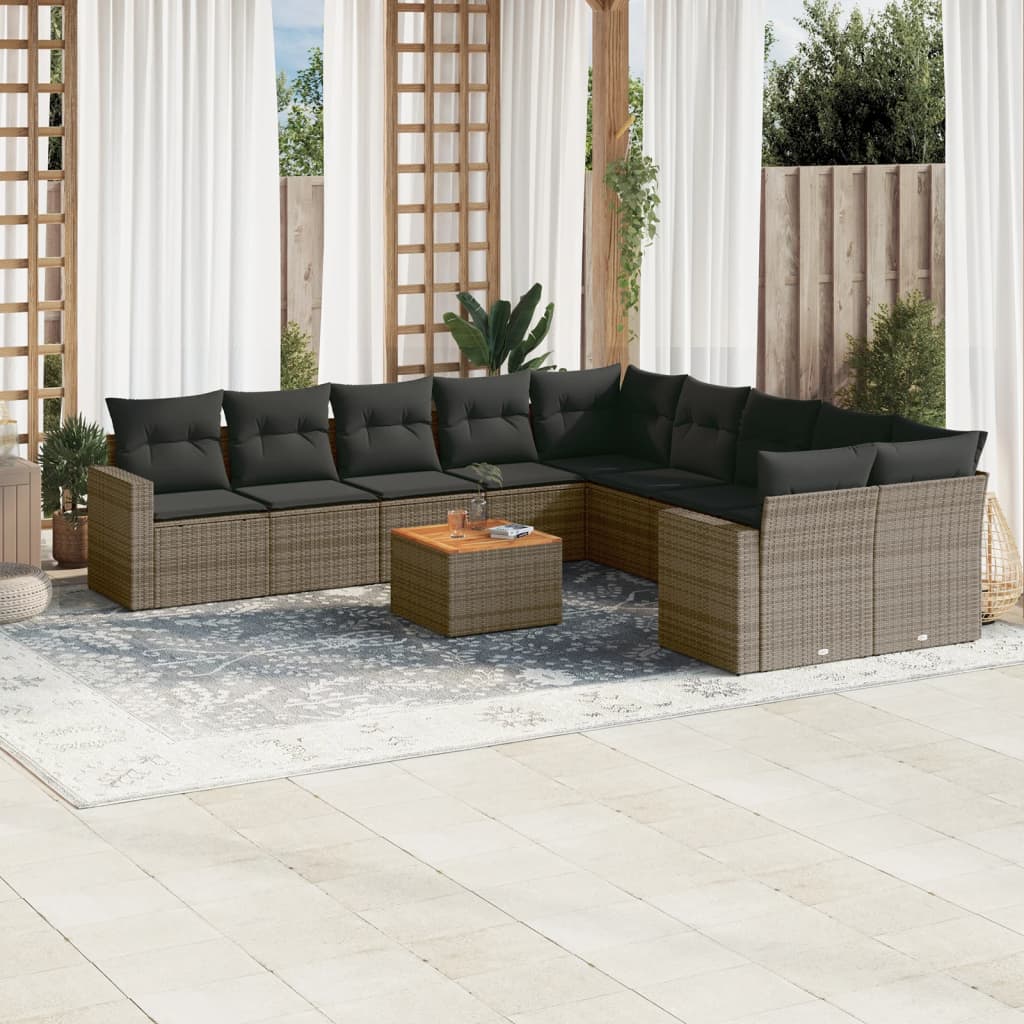 11-delige Loungeset met kussens poly rattan grijs is nu te koop bij PeponiXL, paradijselijk wonen!