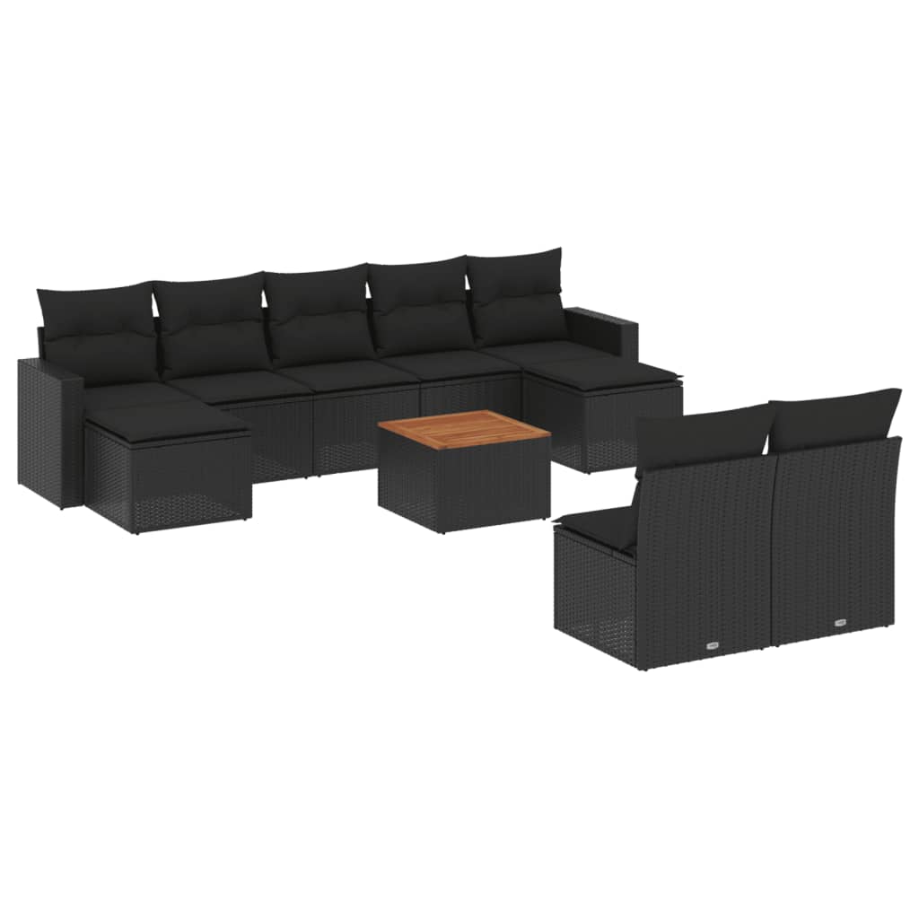 10-delige Loungeset met kussens poly rattan zwart is nu te koop bij PeponiXL, paradijselijk wonen!