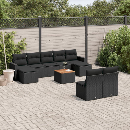 10-delige Loungeset met kussens poly rattan zwart is nu te koop bij PeponiXL, paradijselijk wonen!