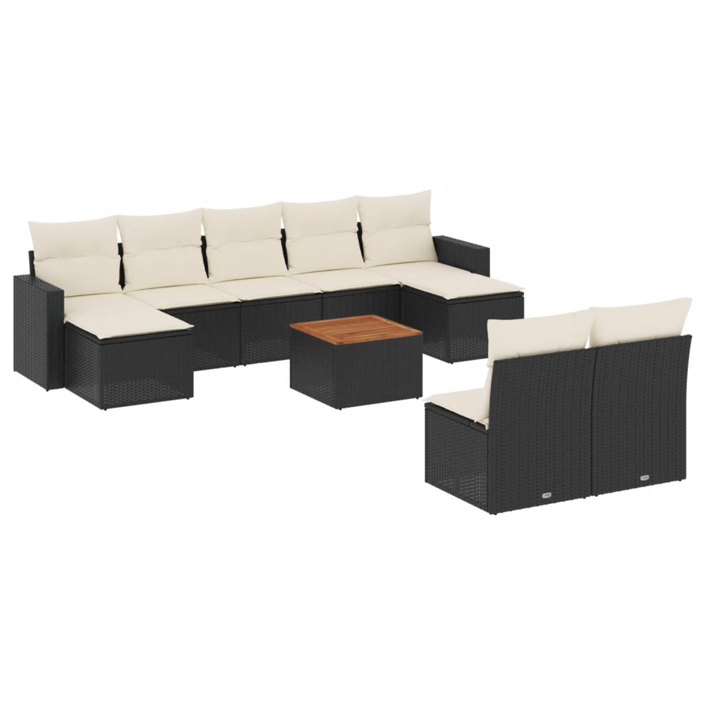 10-delige Loungeset met kussens poly rattan zwart is nu te koop bij PeponiXL, paradijselijk wonen!