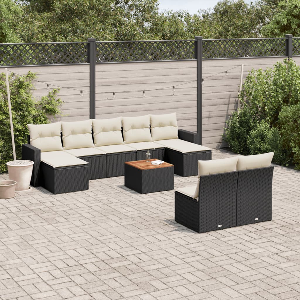 10-delige Loungeset met kussens poly rattan zwart is nu te koop bij PeponiXL, paradijselijk wonen!