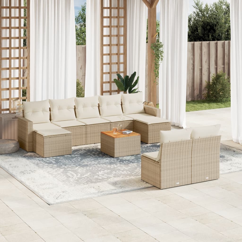 10-delige Loungeset met kussens poly rattan beige is nu te koop bij PeponiXL, paradijselijk wonen!