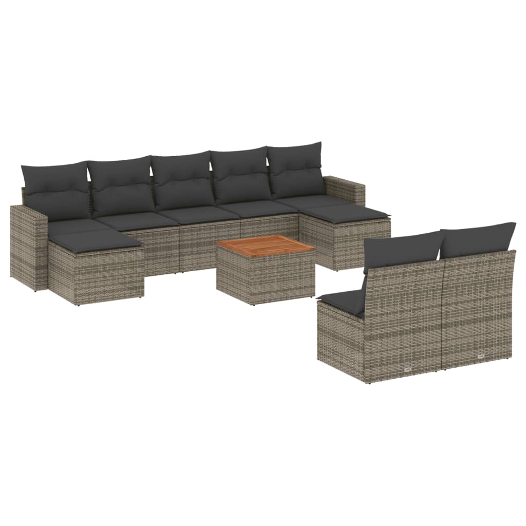 10-delige Loungeset met kussens poly rattan grijs is nu te koop bij PeponiXL, paradijselijk wonen!